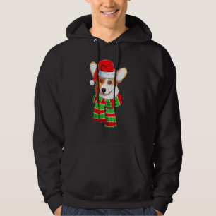 Funny Christmas Xmas Corgi Dog Santa Hat Scarf Hoodie