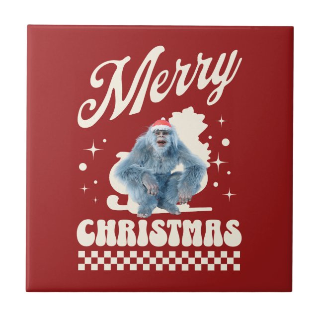 Funny Christmas Yeti Holiday Humour Tile (Front)