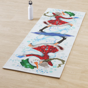 Funny Christmas Yoga Mat Snowman and Girl Dancer
