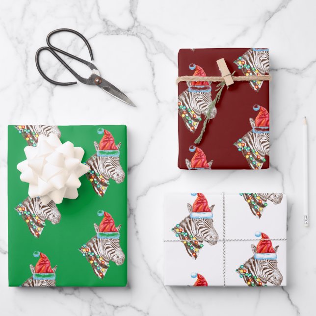 Funny Christmas Zebra Trio Wrapping Paper Sheet (Front)
