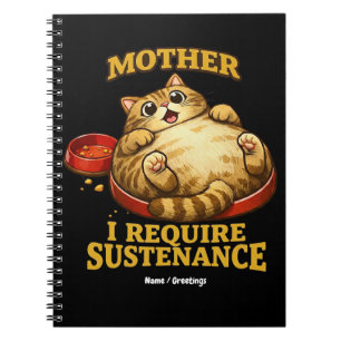 Funny Chubby Cat “I Require Sustenance" Cute Notebook