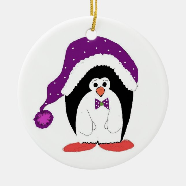 Funny Chubby Christmas Penguin Ceramic Tree Decoration (Front)