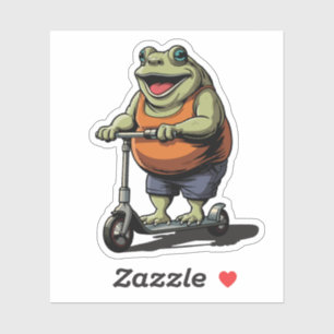 Funny Chubby Frog Riding Scooter Cartoon