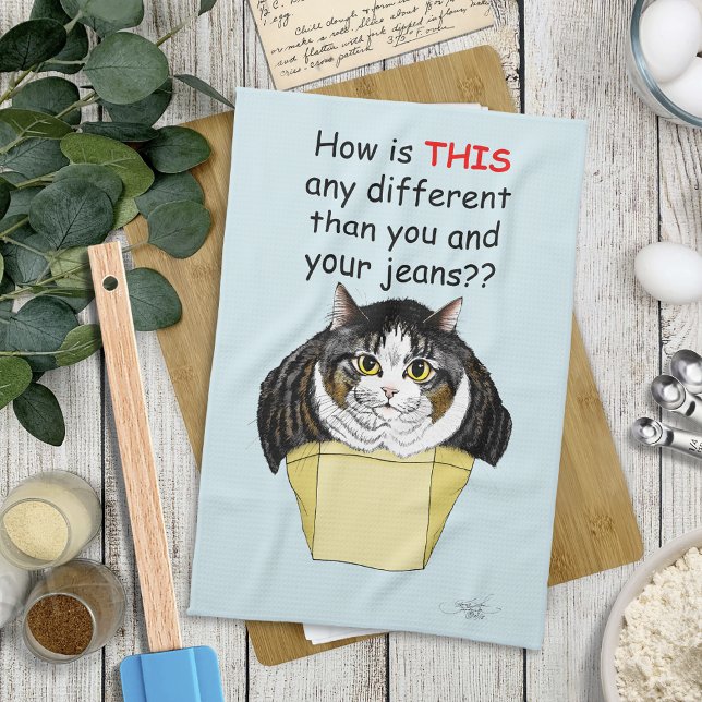 funny Chubby Tabby Cat Box Tea Towel (Creator Uploaded)