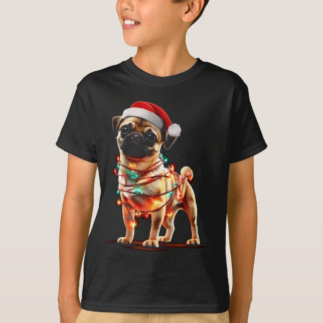Funny Chug Christmas Graphics Dog Lights Lover  T-Shirt (Front)