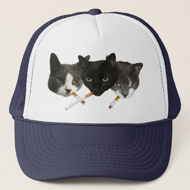 Funny Cigarette Smoking Cats Trucker Hat (Front)