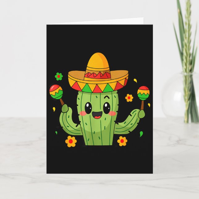 Funny Cinco De Mayo Cactus Sombrero Fiesta  Card (Front)
