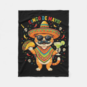Funny Cinco De Mayo Cat Taco Margarita Sombrero Fleece Blanket