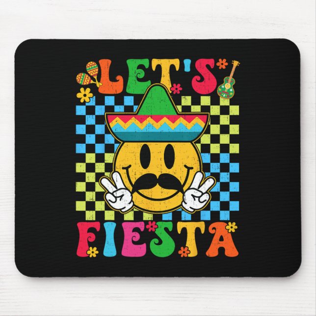 Funny Cinco De Mayo Chequered Let's Fiesta Smile M Mouse Pad (Front)