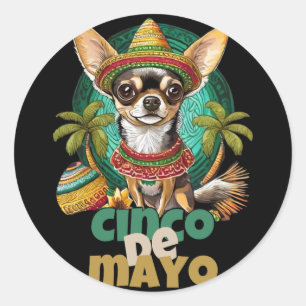 Funny Cinco De Mayo Dog Design Cute Chihuahua Mexi Classic Round Sticker