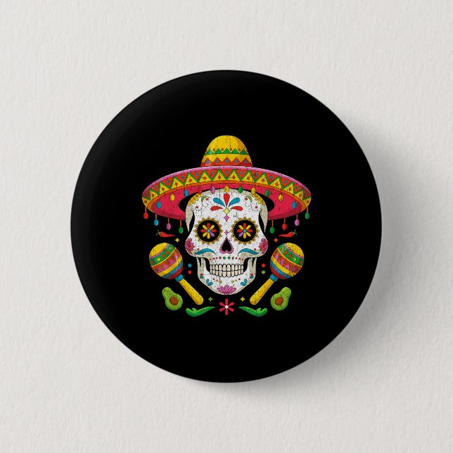 Funny Cinco De Mayo Funny Skull With Sombrero Hat  6 Cm Round Badge (Front)