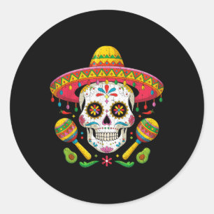 Funny Cinco De Mayo Funny Skull With Sombrero Hat  Classic Round Sticker