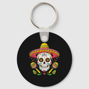 Funny Cinco De Mayo Funny Skull With Sombrero Hat Key Ring