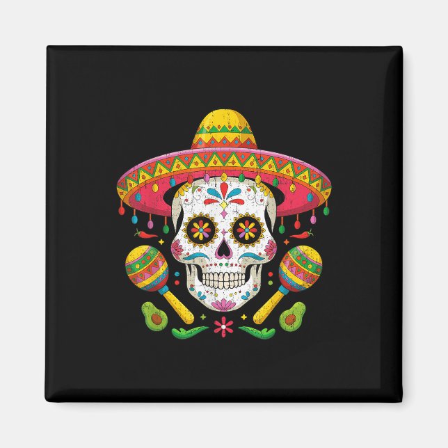 Funny Cinco De Mayo Funny Skull With Sombrero Hat  Magnet (Front)