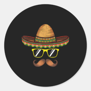 Funny Cinco De Mayo Funny Sombrero Hat With Sungl Classic Round Sticker