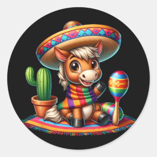 Funny Cinco De Mayo Horse Lovers Horses Rider Ridi Classic Round Sticker