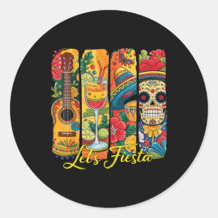 Funny Cinco De Mayo Lets Fiesta Sombrero Hat Guita Classic Round Sticker