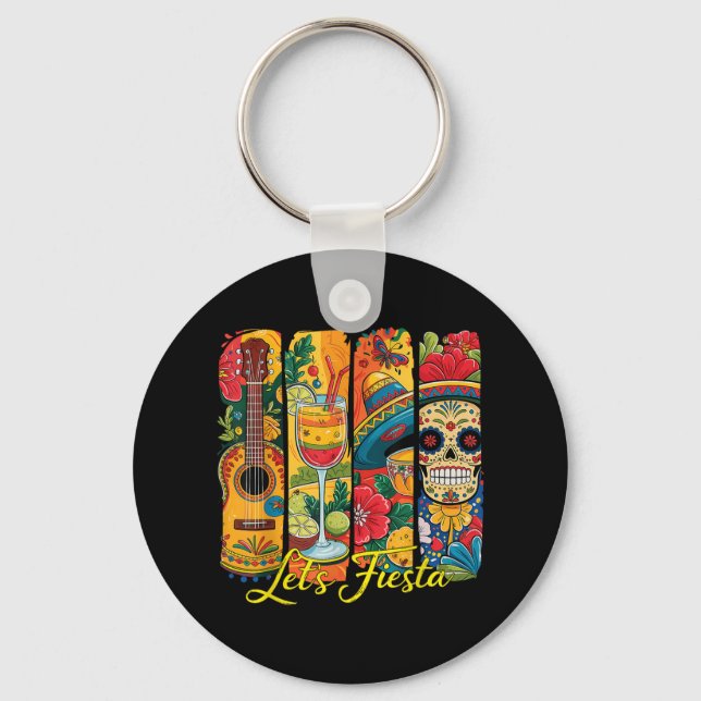Funny Cinco De Mayo Lets Fiesta Sombrero Hat Guita Key Ring (Front)
