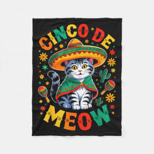 Funny Cinco De Mayo Mexican Cat with Sombrero Cat Fleece Blanket