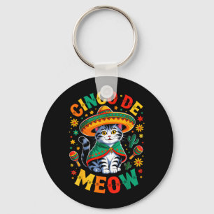 Funny Cinco De Mayo Mexican Cat with Sombrero Cat Key Ring