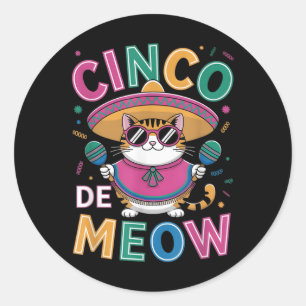 Funny Cinco De Mayo Mexican Cat With Sombrero Men Classic Round Sticker