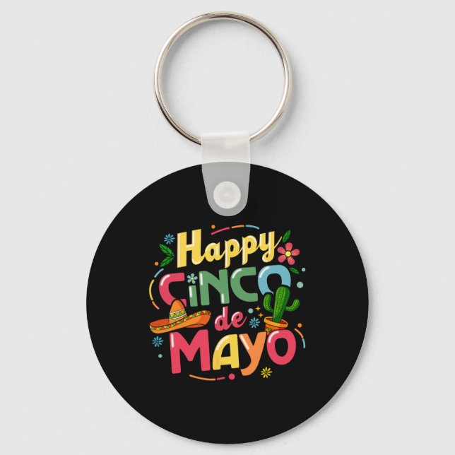 Funny Cinco De Mayo Shirt Lets Fiesta Squad 5 De M Key Ring (Front)