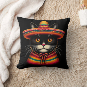 Funny Cinco De Mayo Sombrero Festiva Mexican Cat Cushion