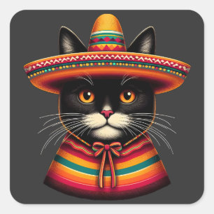 Funny Cinco De Mayo Sombrero Festiva Mexican Cat Square Sticker