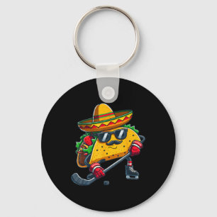 Funny Cinco De Mayo Taco Ice Hockey Player Men Wom Key Ring