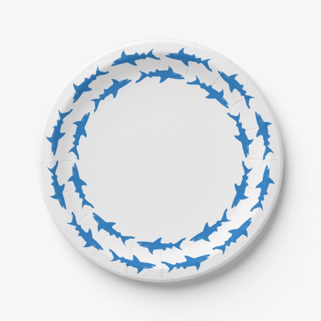 Funny Circling Sharks Custom Beach Party Paper Plate (Front)