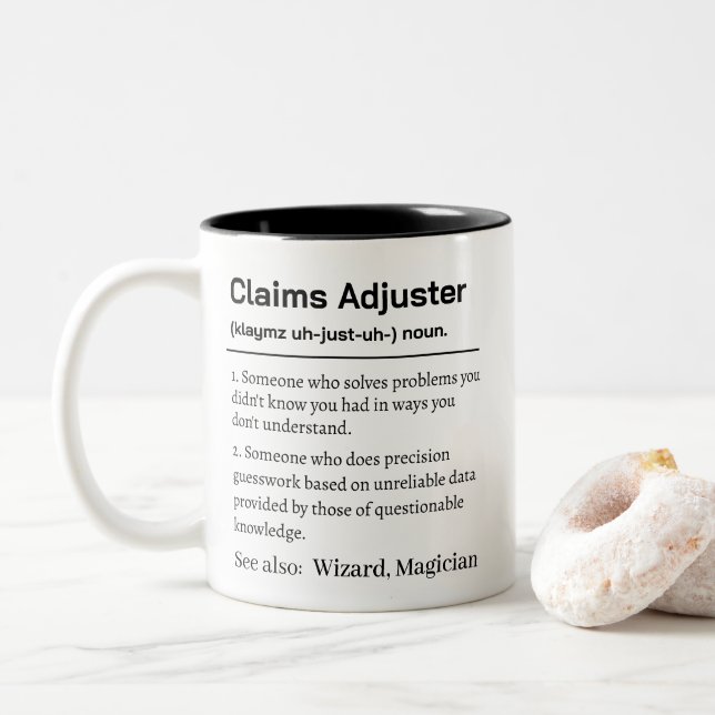Funny Claims Adjuster Definition Two-Tone Coffee Mug (With Donut)