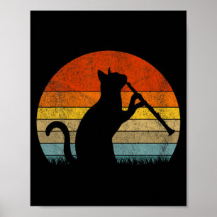 Funny Clarinet Cat Clarinet Player Musician Retro Poster