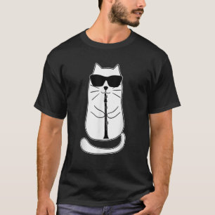 Funny Clarinet Cat With Sunglasses Musician Retro  T-Shirt