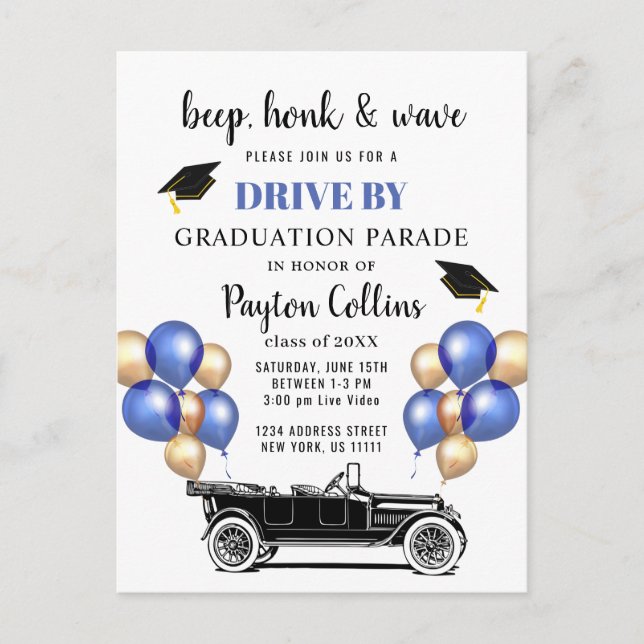 Funny Class of 2026 DRIVE BY Graduation Party Car Announcement Postcard (Front)