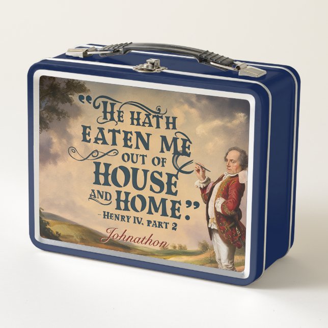 Funny Classic Retro "Eaten Out of House" Quote Metal Lunch Box (Front)
