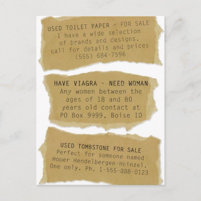 Funny Classifieds 8 Pk. Postcards (Front)