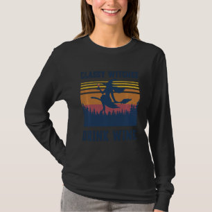 Funny Classy Witch Halloween Wine Vintage Costume T-Shirt