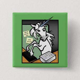 FUNNY CLERICAL UNICORN SQUARE PIN BACK BUTTON
