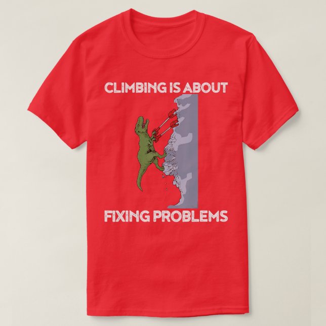 Funny Climbing  Rex Rock Climber Dinosaur  T-Shirt (Design Front)