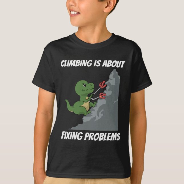 Funny Climbing T-rex Rock Climber Dinosaur Tee  (Front)