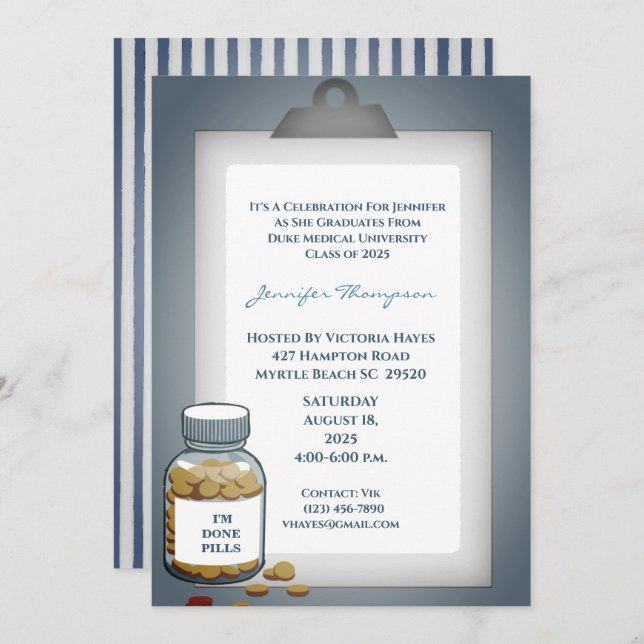 Funny Clipboard Medical Graduation Party   Invitation (Front/Back)