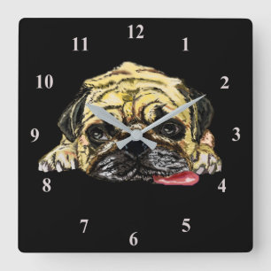 Funny Clock with Pug Dog - Custom Colours