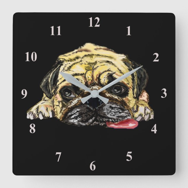 Funny Clock with Pug Dog - Custom Colours (Front)
