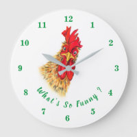 Funny Clock with Surprised Rooster - Custom Text