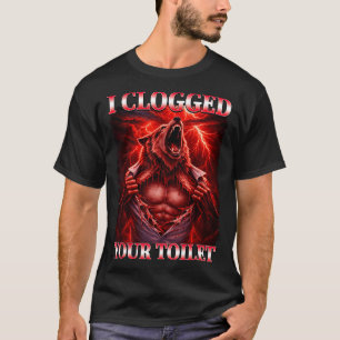 Funny clogged toilet alpha wolf meme brainrot T-Shirt