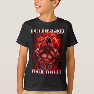 Funny clogged toilet alpha wolf meme brainrot T-Shirt