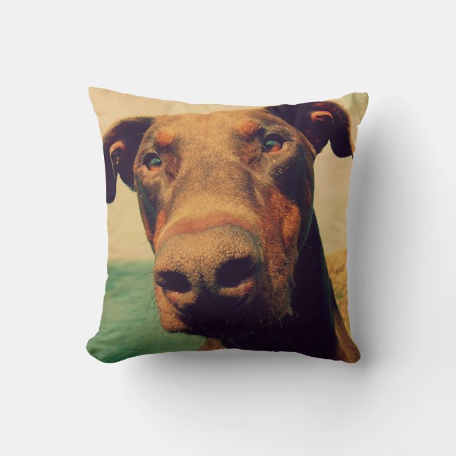 Funny Closeup of a Natural Doberman Dog Cushion (Front)