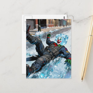 Funny clown icecube falling on ice postcard
