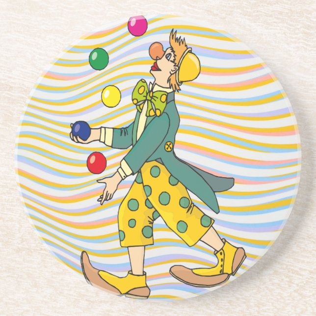 Funny Clown Playing With Colourful Balls Coaster (Front)