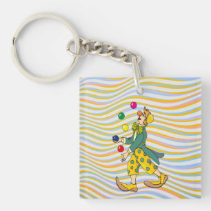 Funny Clown Playing With Colourful Balls Key Ring